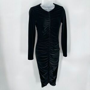Bardot Dress Womens 4 XS Karen Bodycon Ruched Velvet Vneck L/S Black Date Night